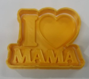 SELLO CORTADOR DE GALLETAS DE PLASTICO 10CM I LOVE(CORAZON) MAMA