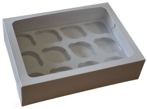 CAJA PARA CUPCAKES BLANCA CON VENTANA 12 PIEZAS (25 Piezas)